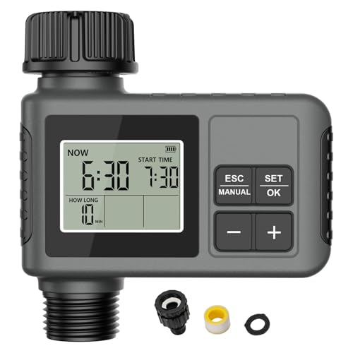 Sprinkler Timer, Programmable Hose Timer with Rain Delay, Manual Watering System, IPX5 Digital Irrigation for Garden, Lawn, Pool, Etc