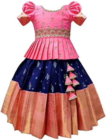 White Button Girls Polyester Blend Readymade Lehenga Choli Set