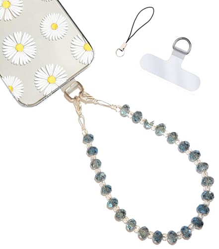 Hidden Hollow Beads Cell phone charm Wrist strap tether tab wristlet anti-drop hands free fits most cases and accessories (Blue)