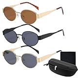 3 Piezas Lentes de Sol Ovalados para Mujer Dama y Hombre,Gafas de Sol Mujer Retro Moda,con Estuche y Paño...