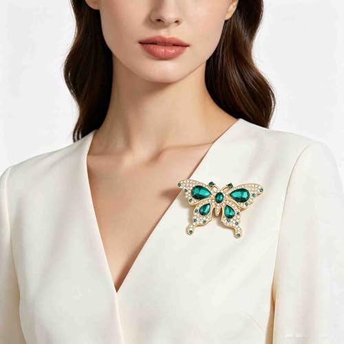Image of FEELMEM Crystal Rhinestone Butterfly Brooch Pin Blue Color Butterfly Brooches for For Women Wedding /Banquet /Birthday Party