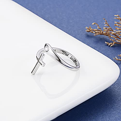 Apotie True Love Waits Cross Ring - 925 Sterling Silver Christian Heart Adjustable Rings Jewelry Gift For Women Girl #TOP3