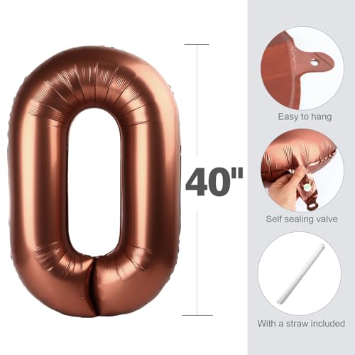 Image of Number Balloons 0 Balloon 40 inch Coffee for 10th Birthday Party Decoration | Saturated Color, Large 40 inch, With Inflation Straw & Hanging Holes, Great for Thanksgiving, Vintage & Cowboy Theme Party