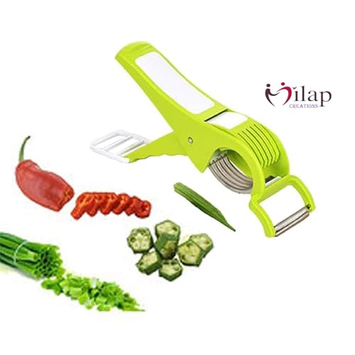 Image of Plastic Vegetable & Fruit Multi Cutter, Veg Cutter Sharp Stainless Steel 5 Blade, Chopper, Bhindi Cutter for Kitchen (Multicolor Pack 1)