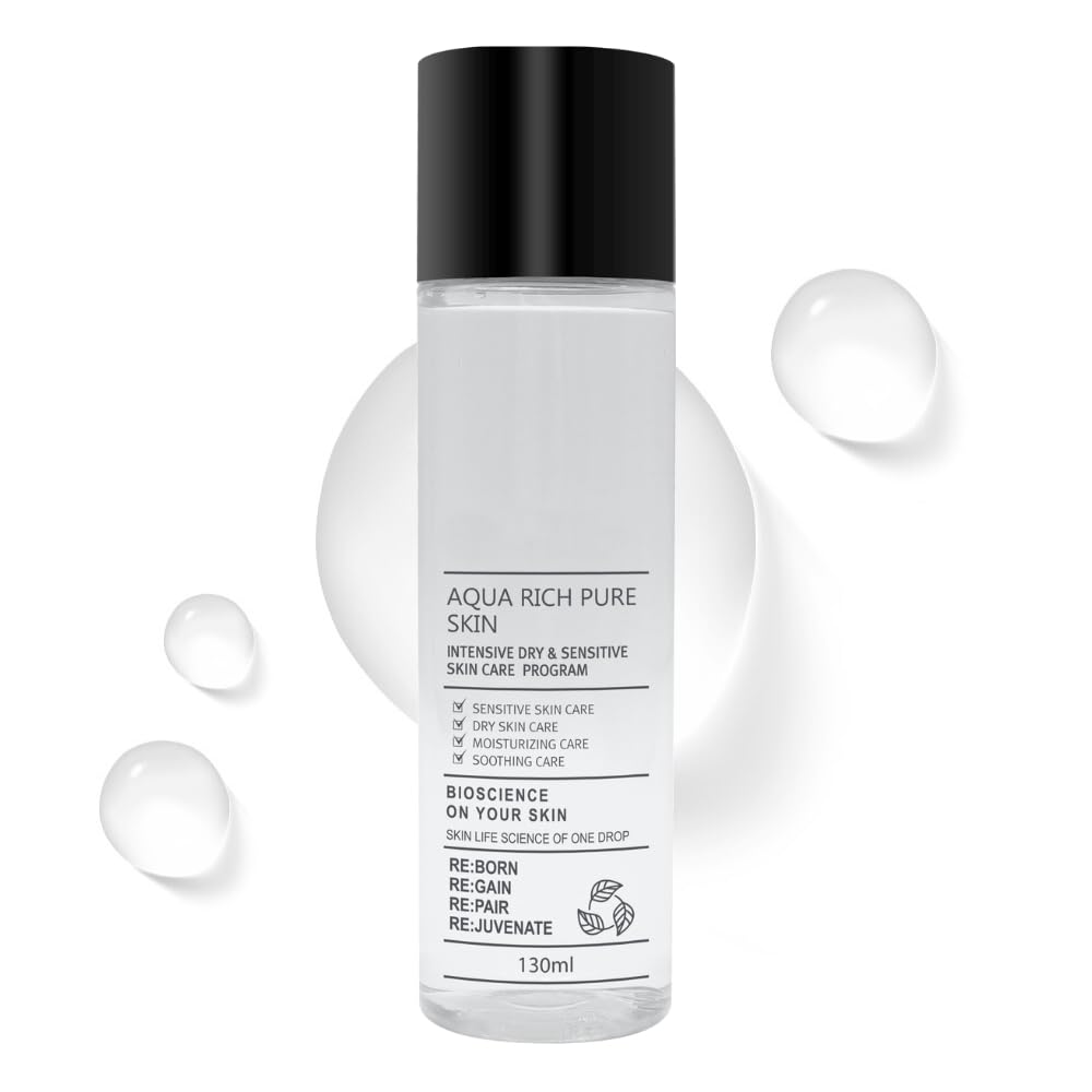 Aqua Rich Deep Hydration Toner for Dry Skin | Natto Gum, Hyaluronic Acid, CICA Extract | Korean Skin Care Moisturizing Toner for face (4.4 fl.oz 130ml)