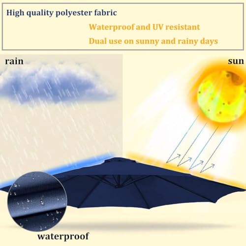 Tela de Repuesto para Sombrilla, 200/250/300cm Cubierta redonda, Tela ligera para playa y terraza exterior,azul del lago,8,8,2 pies (270 cm) / 8 brazos
