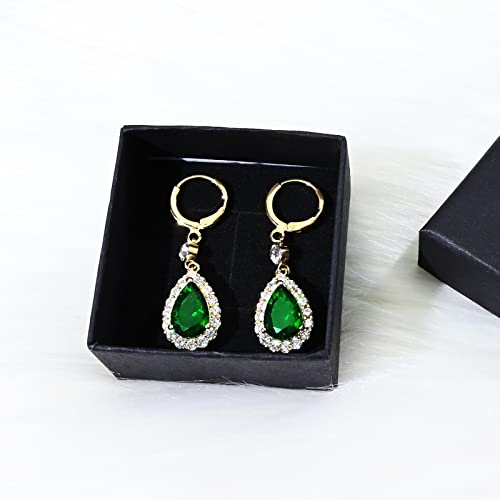 Emerald Green Earrings With 14K Gold Plated Sterling Silver Post Hypoallergenic Handmade Rhinestone Dangle Earrings For Women Fashion Trendy #TOP6