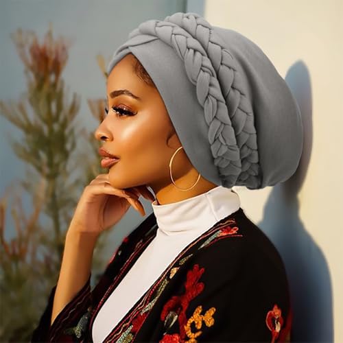 Image of DRESHOW African Women Turban Caps Cotton Beanie Twist Headscarf Pre-Tied Double Twisted Braids Wrap Hat Chemo Cancer Cap