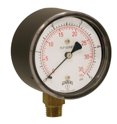Winters PLP Series Steel Dual Scale Low Pressure Gauge with Brass Internals, 0-5 psi, 2-1 2  Dial Display, + - 3-2-3% Accuracy, 1 4  NPT Bottom Mount