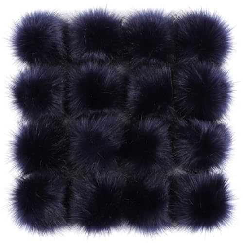 10 Pcs Small Faux Fur Pom Pom Balls 3.15 Inch Faux Fox Fur Fluffy Pompom Ball with Elastic Loop for Hats, Shoes, Scarves, Gloves, Bags, Key Chain Charms Accessories (Navy Blue)