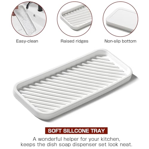 GMISUN Amber Hand and Dish Soap Dispenser Set with Tray, 500 ML Plastic Kitchen Sink Soap Dispenser with Bamboo Dish Brush, Farmhouse Kitchen Washing Up Liquid Dispenser Bottle with Pump Bathroom