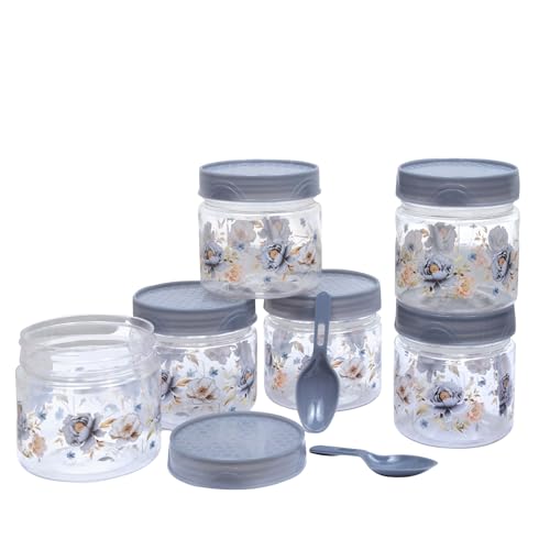 Image of 250 ml Set of 6 -Plastic Airtight Small Storage Container Boxes and Jar Kitchen Set - BPA-Free, Stackable Pantry Organizers for Kitchen Storage, Spices, Dry Fruits, Pulses (Grey)