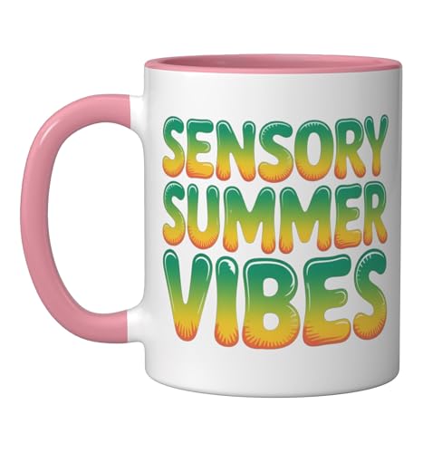 Sensory Summer Vibes Solar Punk Eco Discovery Ceramic Mug, Pink/White