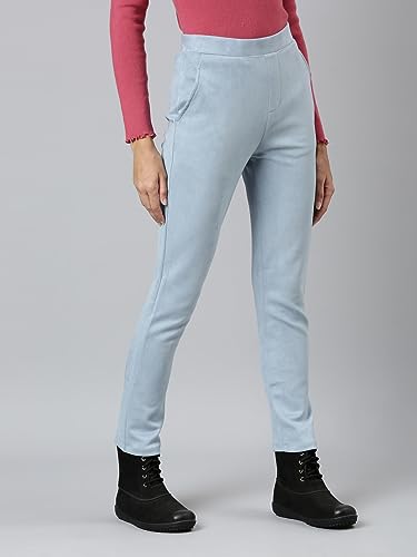 Image of GO COLORS Women Solid Mid Rise Suede Treggings