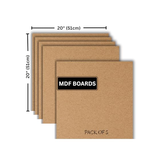 Image of ArtzFolio MDF Board 2.1mm Thick Cutout Sheets for DIY Art Craft Project | Unfinished Sides Engineered Wood Blanks for Paintings, Laser, Engraving | 20x20 inch (51x51 cms) | Pack of 5
