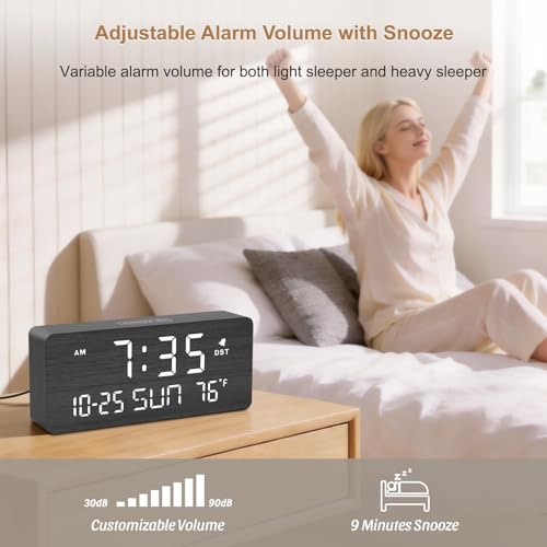 DreamSky Wooden Digital Alarm Clocks for Bedrooms with Date & Day of Week - Image 4