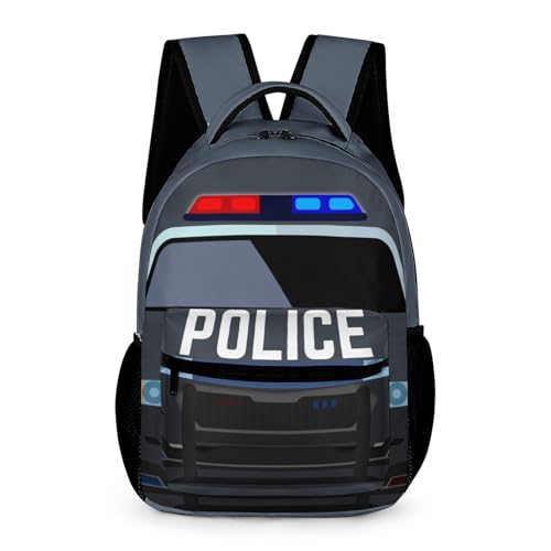 ZCJB-WSRY Mochila de carro de polícia para crianças, meninas, meninos, 40 cm, com tema de carro de polícia, ajustável, leve, grande capacidade, mochila colorida para carro para escola