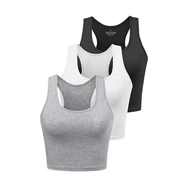 Sports Crop Tank Tops for Women Cropped Workout Tops Racerback Running Yoga Tanks Cotton Sleeveless Gym Shirts 3 Pack