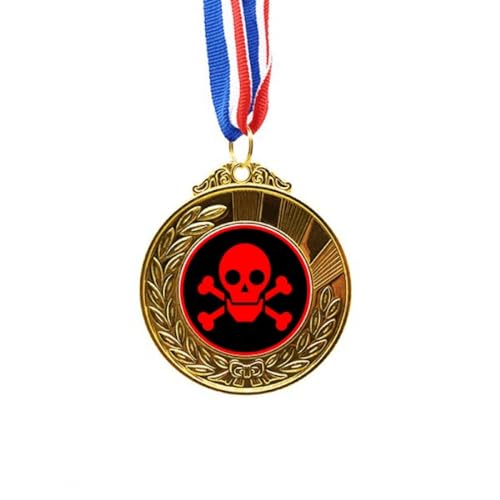 Medalla de oro con símbolo de peligro tóxico y cinta First Place Ribbon para eventos
