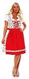 Fashion4Young 10589 Damen Dirndl 3 TLG.Trachtenkleid Kleid Mini Bluse Schürze Trachten Oktoberfest (40, Weiß Rot)