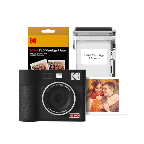 KODAK Mini Shot 3 ERA 4PASS 2-in-1 Instant Camera and Photo Printer (3x3 inches), Initial 8 Sheets + 30 Sheet Pack Bundle, Black