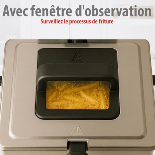 Alpina Friteuse à Huile 5 Litres - Double avec 3 Paniers (1 Grand, 2 Petits) - Grande Capacité jusqu'à 190 °C - 2000W - Inox, Acier Inoxydable – Image 6