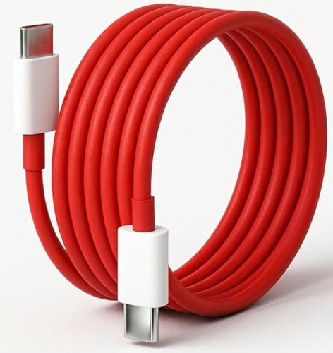 Image of 65W / 100W Warp Fast Charging Type C to Type C Cable 6.5A PD Data Sync Compatible with OnePlus 10R /9 Pro /9R /9RT /8T /Nord, Samsung, Realme - Durable Red Cable 1 Meter