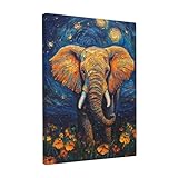 Elephant Starry Night Canvas Wall Art Animal Pictures for Kitchen Living Room Bedroom Bathroom Office,Elephant Abstract Print Elephants Painting Home Modern Art Work Framed Wall Art Decor 16' x 12'
