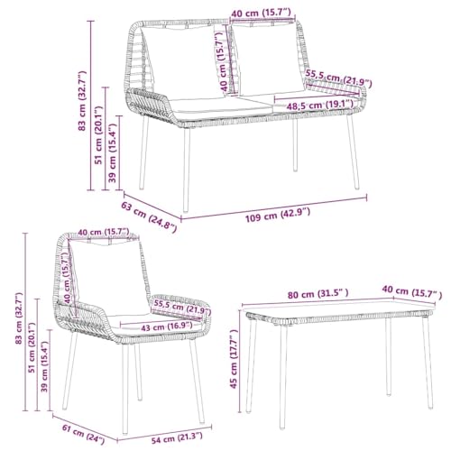 Ensemble de meubles de jardin résistant aux intempéries 4pcs