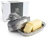 Vagabond House Pewter Mallard Duck Covered Butter Cream Cheese Dish Container Keeper 7.5 inch Long