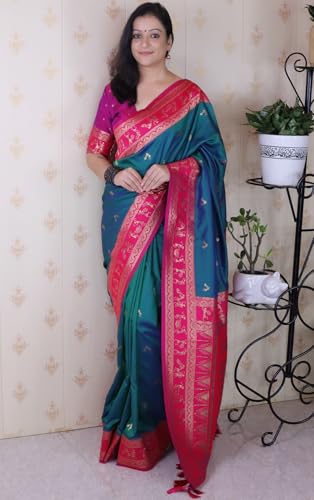 Image of SGF11 Women's Kanjivaram Pure Soft Silk Saree With Unstitched Blouse Piece