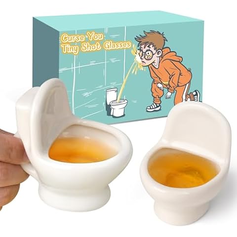 Gag White Elephant Gifts Toilet Shot Glasses Set of 2, Funny Christmas Party Birthday Stocking Stuffers Gifts For Adults Men Women Dad Father Husband Boyfriend, Fun Office Exchange Idea for Coworker Cover