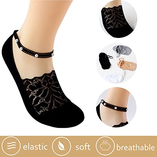 4 Pair Pearl Lace Socks for Women Non-Slip Thin Silk Short Ankle Sock Mesh Transparent Summer Breathable Socks3