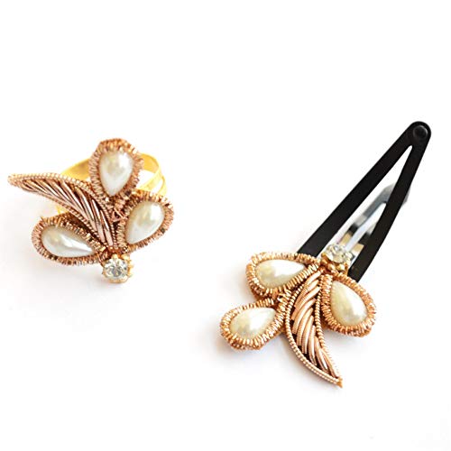 Pretty Ponytails Antique Gold Hair Pins Ethnic Accessories Gift Set with Hair Clips and Finger Ring for Women or Girls