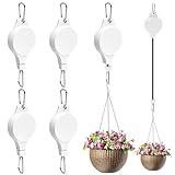 TERVEEX Retractable Plant Hanger with Pulley System, Effortless Raising and Lowering for Indoor and Outdoor Plants, Hanging Planters, Garden Pots & Bird Feeders (4-Pack,White)