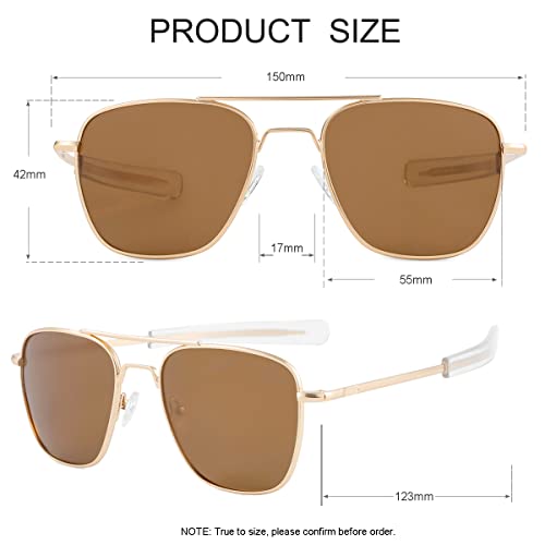 Image of JOVAKIT Men's Polarized Aviator Sunglasses Retro Military Style Pilot Sun Glasses Bayonet Temples UV400 Protection