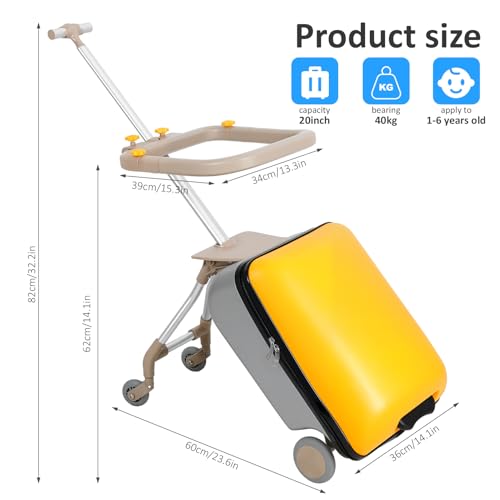 Yokawe 20Inch Ride On Suitcase for Toddlers and Kids, Kids Luggage with Child Seat and Spinner Wheels, 2-in-1 Stroller and Suitcase Set