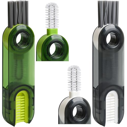2pcs Brosse de Nettoyage des Bouteilles d'eau, 3 en 1 Brosses de Nettoyage des Fentes, Couverclesde Tasse, Outils de Nettoyage Multifonctionnelle des Fentes pour Tasse Thermos (Gris, Vert)