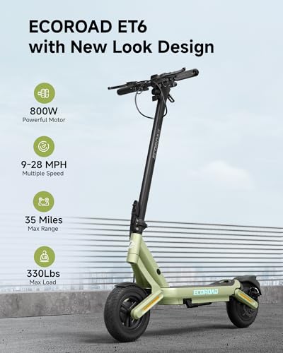 Image of ECOROAD Electric Scooter,25MPH-32MPH, 18-50 Miles Range, 330LBS Load, Off-Road Tires, RGB Lights & APP Control