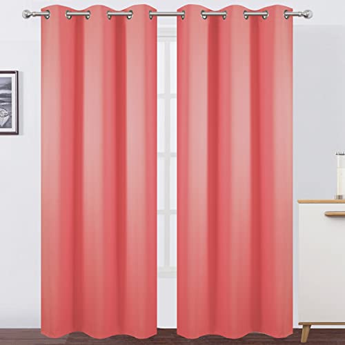 Image of LEMOMO Blackout Curtains 38 x 84 inch /Coral Curtains Set of 2 Panels /Thermal Insulated Room Darkening Bedroom Curtains