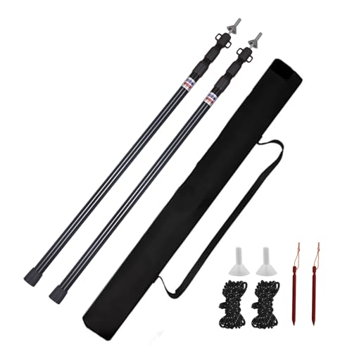 Klugholz Zeltstangen, Zeltstange(2er Set), Teleskopstange für Camping, Aluminium-Zeltstange 90-230CM, Leichte&Robuste Zeltstangen für Zelt, Tarp,Schwarz