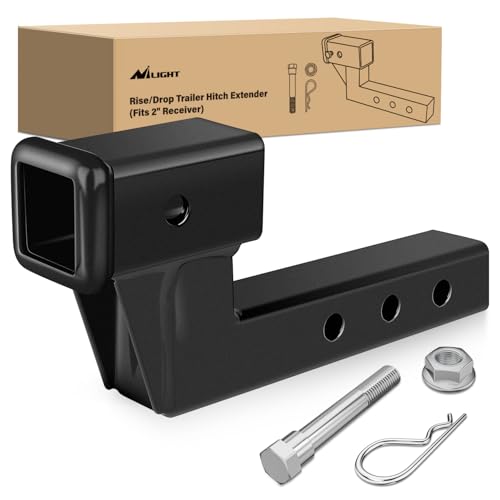 Image of Nilight Trailer Hitch Extension Riser for 2 Inch Receiver with 4 inch Rise or Drop with Bolt Nut Clip 7,500 lbs Capacity Adjustable Extend 5 inch 7 inch 9 inch Length Matte Black Powder Coated