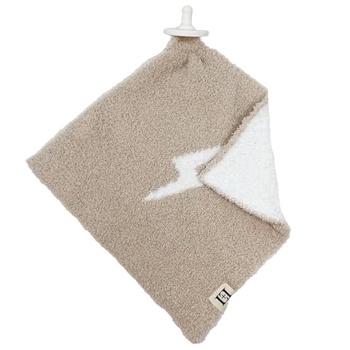 Image of L+L USA Lightning Bolt Baby Lovey Pacifier /Teether Holder 10 inchx10 inch - DreamSoft Plush Fluffy Cuddly Soothie Reversible Mini Comfort Blanket - Cute Newborn Gift Essential Babies Boys Girls (Tan /White)