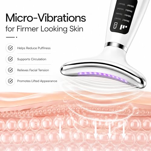 Image of Faccia 7 Color LED Facial Massager for Face & Neck | Red Light Therapy, Heat & Ultrasonic Vibration | Skin Tightening & Wrinkle & Anti-Ageing Device | 7 Intensity Levels | USB Rechargeable