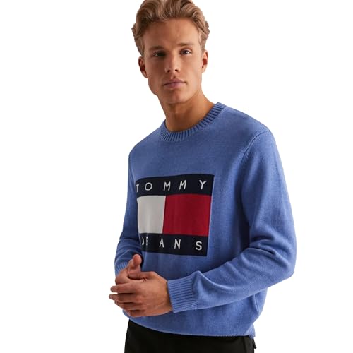 Tommy Jeans Flag Logo Crew Neck Sweater, Tempo Blue Melange