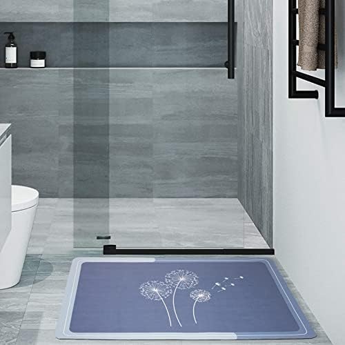 CAIRIAC Dandelion Absorbent Floor Mat, Bath Rugs Mat for Bathroom Floor, Thin Bathroom Rug Fit Under Door Non Slip, Washable Kitchen Mats Super Absorbent, Quick Dry (Rectangle, Blue, 80x50cm)