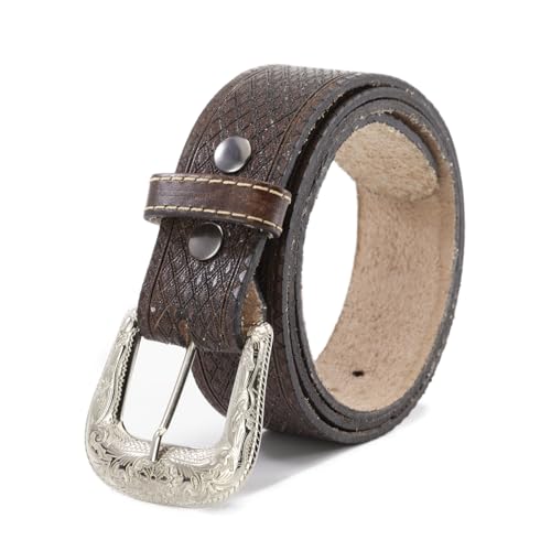 Cinto Country Masculino Entalhado Couro Soleta Fivela Metal Removivel 4cm Largura (Marrom, 115 CM –
