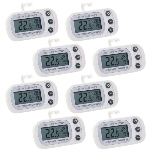 Lotvic Fridge Thermometer Digital, 8PCS Refrigerator Thermometers, Freezer Thermometer with Large LCD Display Min/Max °C/°F Function, Fridge Thermometers UK for Freezer Refrigerator (8 Pack White)