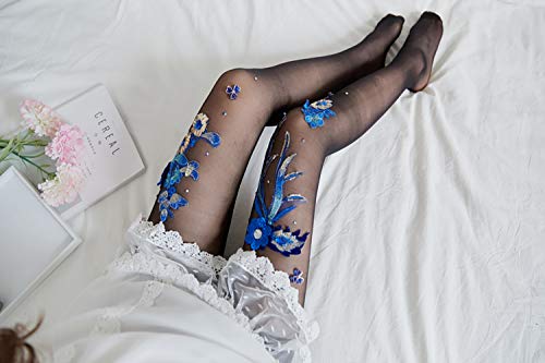 Image of Ulalaza Sparkle Hollow Out Letter Nude Colorful Rhinestone Hot Drilling Fishnet Pantyhose Tights for women Luminous