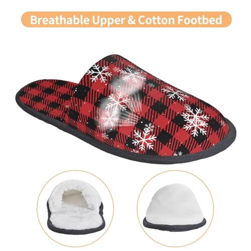 Red Buffalo Plaid Print Women Slippers Home Furry Shoes Keep Men Couples Shoes Warm For Women-4